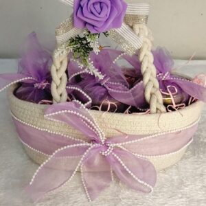 elegant purple floral cotton basket with 4 jars – premium festive & wedding gift hamper