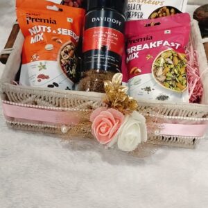 handmade macrame gift basket with davidoff coffee & healthy snack mix 🌿☕