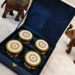 royal 4 jar mdf gift box – dry fruits, cookies & chocolates hamper