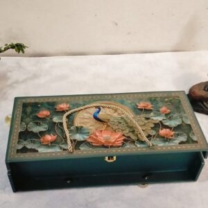 luxury peacock design mdf 3 jar gift box – elegant wooden box for dry fruits, chocolates & snacks