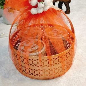 elegant orange metal round basket with 3 jars – perfect festive gift hamper